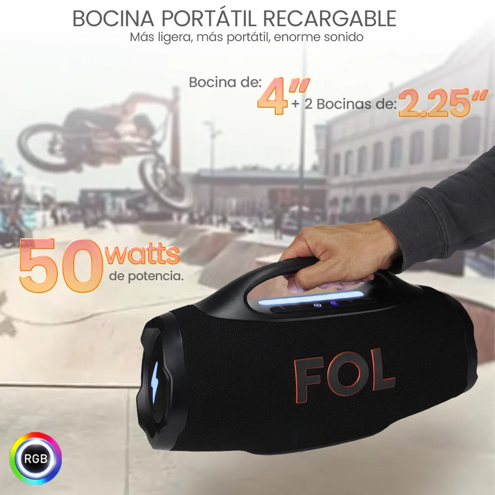 FS-R305 Bocina TWS Portátil Recargable con Luz RGB, Agarradera Integrada e IPX5