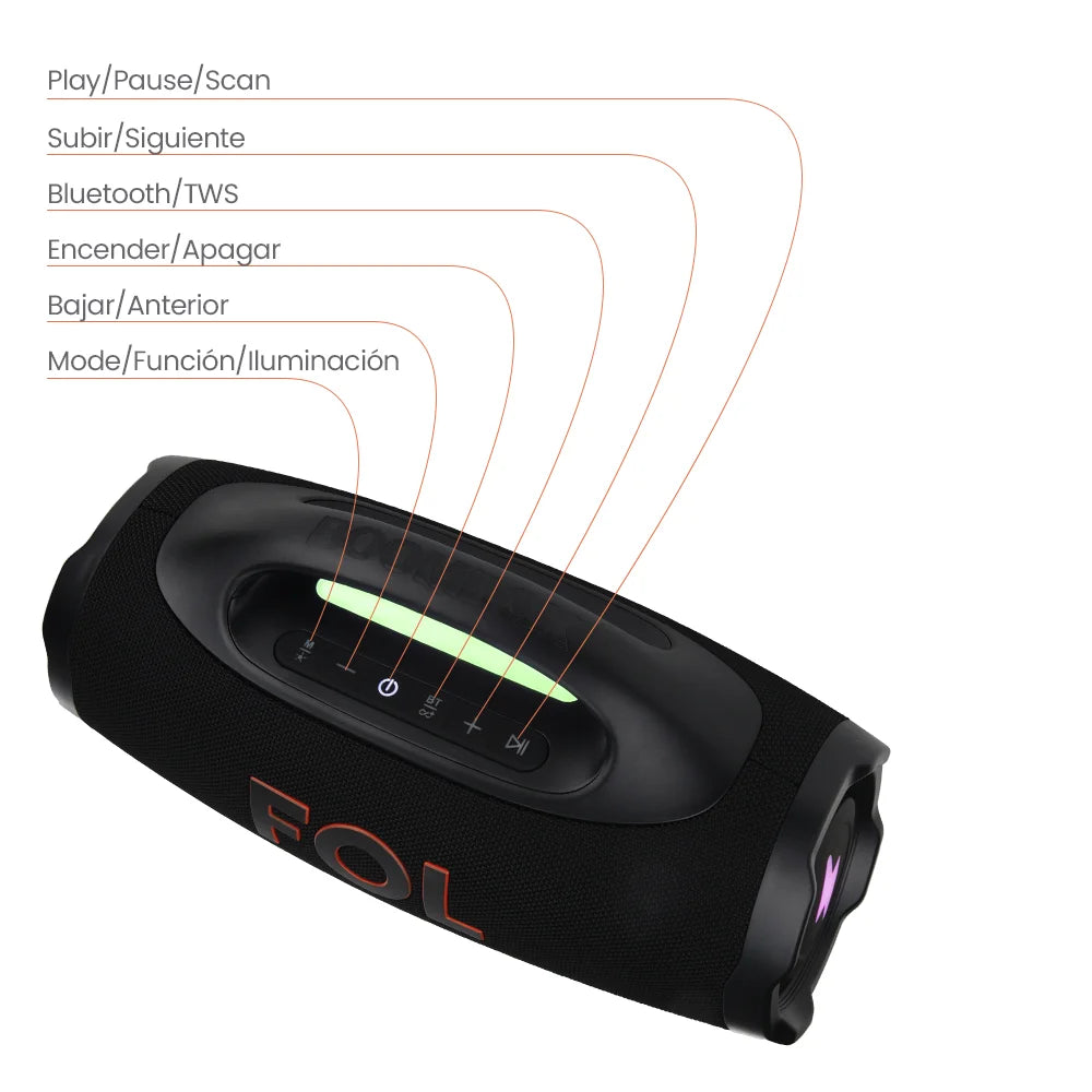 FS-R305 Bocina TWS Portátil Recargable con Luz RGB, Agarradera Integrada e IPX5
