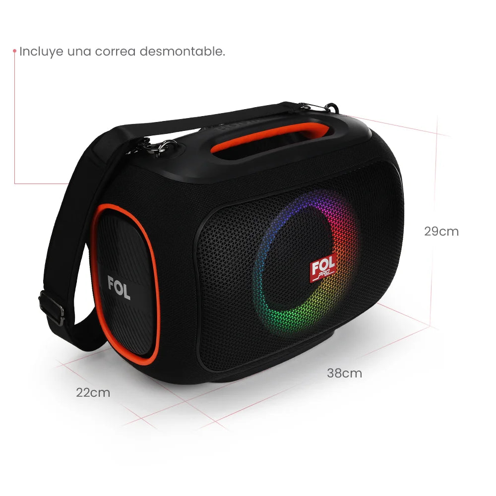FS-R306 Bocina PRO TWS Recargable de 120W con Luz RGB, Correa Desmontable y Agarradera Integrada
