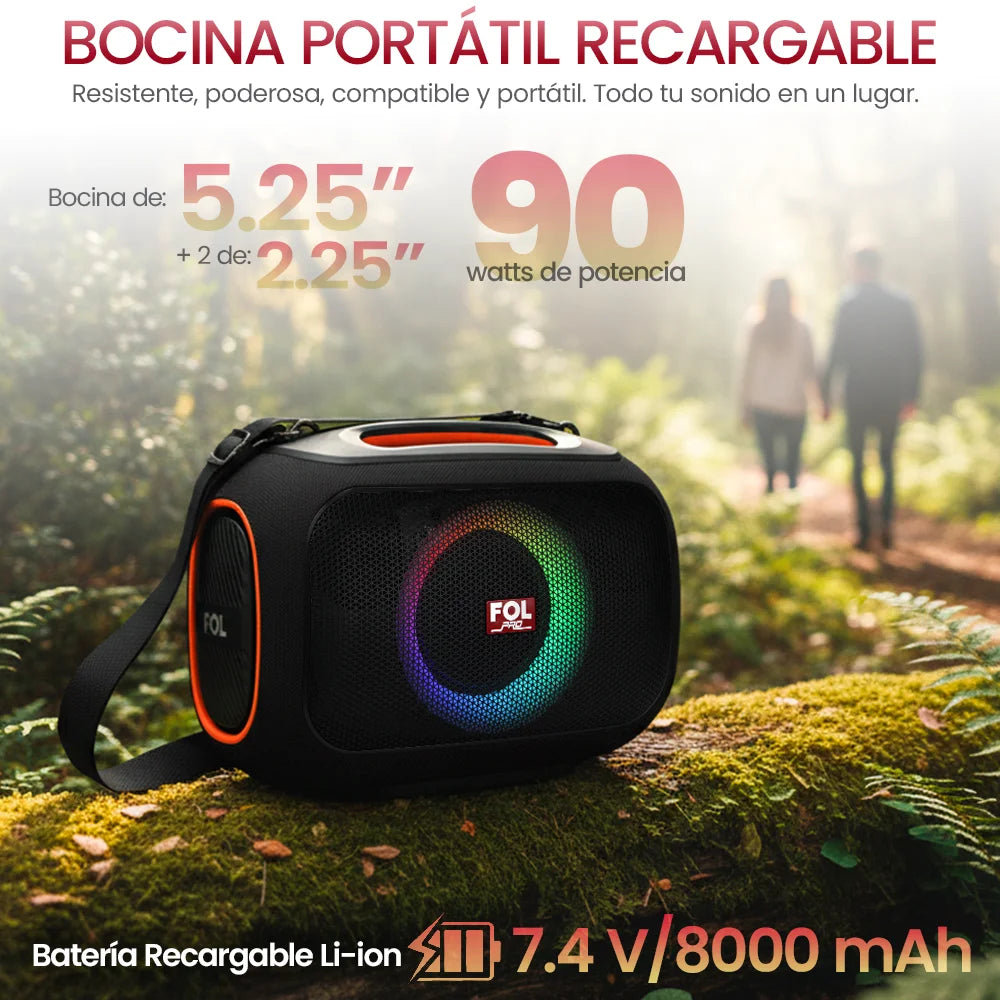 FS-R306 Bocina PRO TWS Recargable de 120W con Luz RGB, Correa Desmontable y Agarradera Integrada