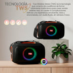 FS-R306 Bocina PRO TWS Recargable de 120W con Luz RGB, Correa Desmontable y Agarradera Integrada