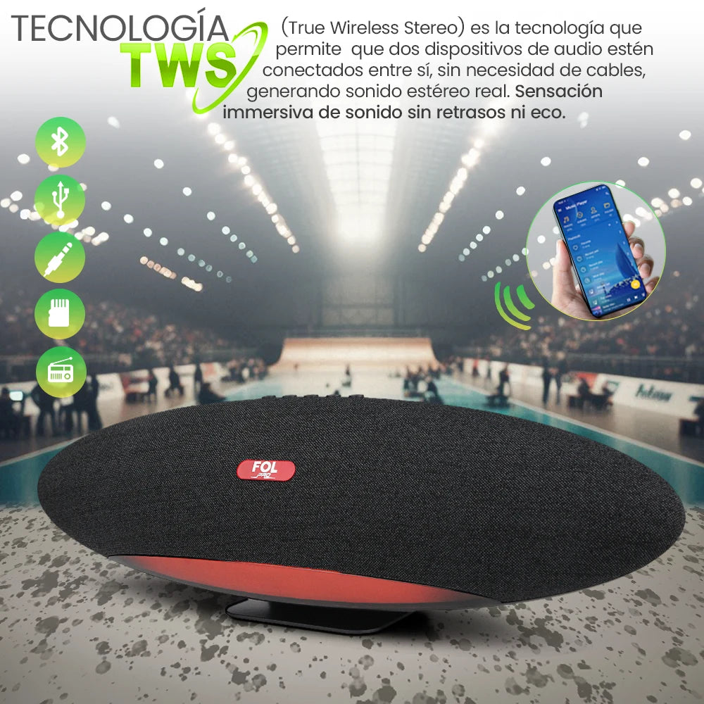 FOL FS-R314 Bocina Bluetooth TWS Portátil de 45W con Luz RGB y Entrada para Micrófono 6.3 mm