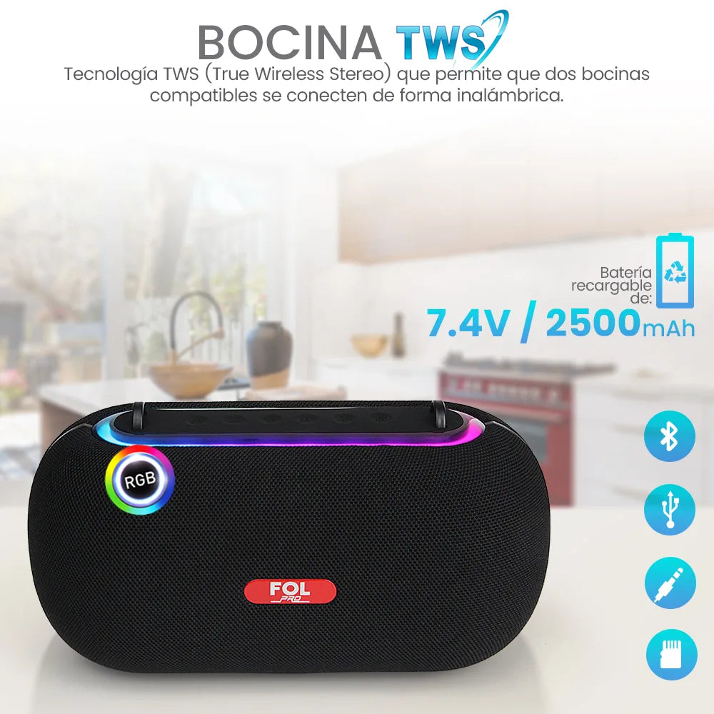 FS-R317 Bocina TWS Portátil Recargable con Luz RGB y Función de Ruido Blanco