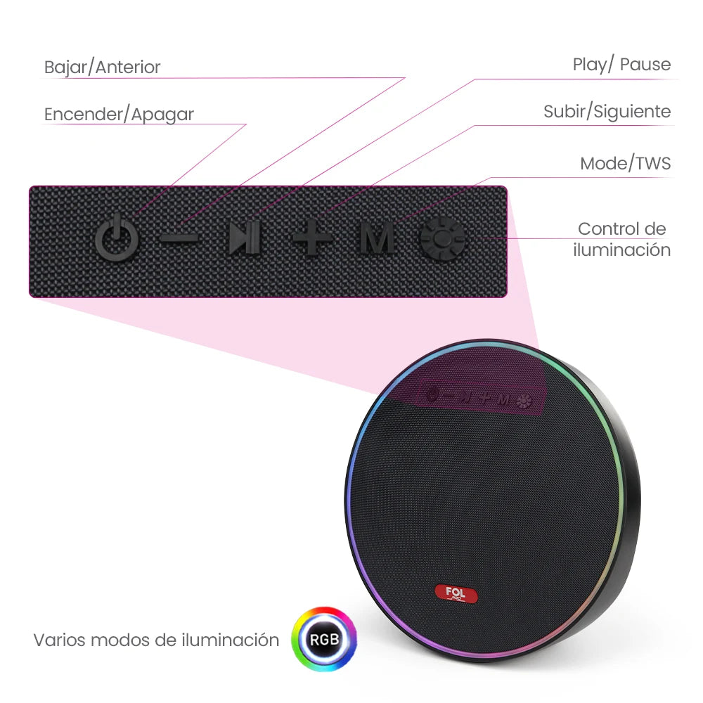 FS-R321 Bocina TWS Recargable con Luz RGB