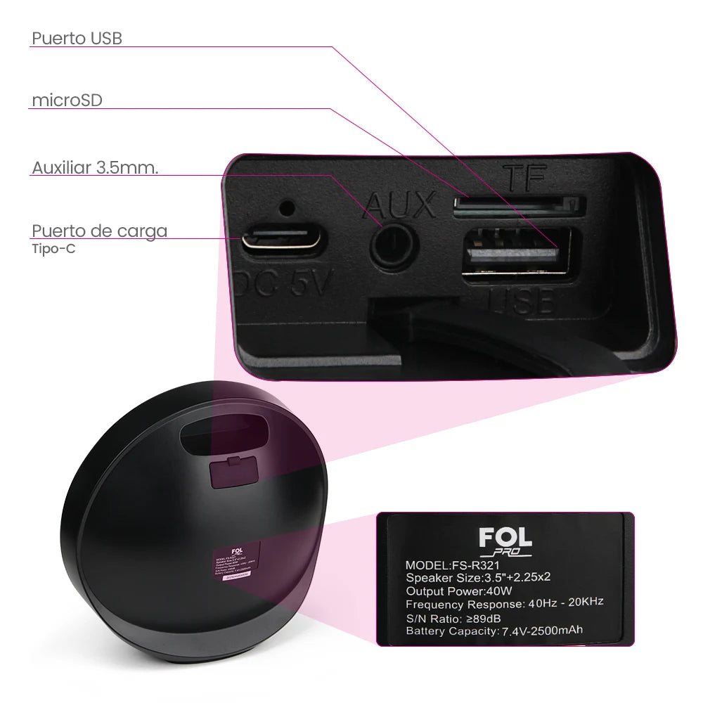 FS-R321 Bocina TWS Recargable con Luz RGB