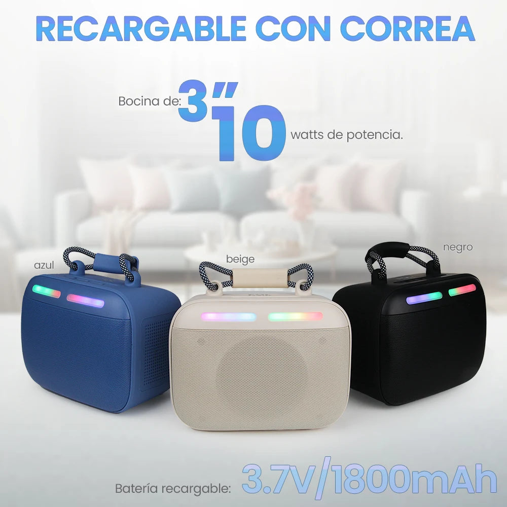 FS-S121 Bocina TWS Recargable de 10W con Luz RGB y Correa Integrada