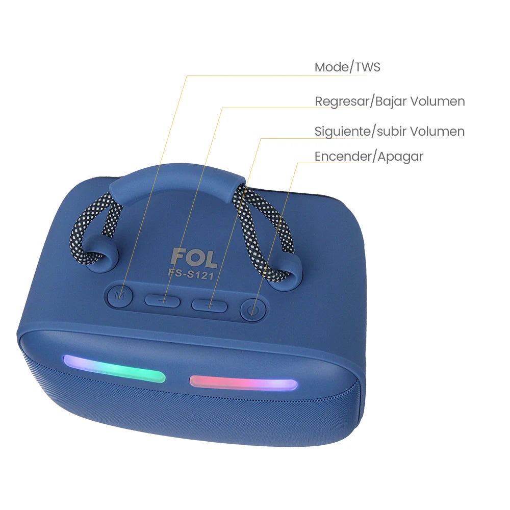FS-S121 Bocina TWS Recargable de 10W con Luz RGB y Correa Integrada
