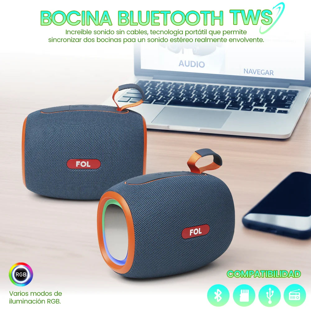 FS-S125 Bocina TWS Recargable de 15W con Luz RGB y Correa Integrada