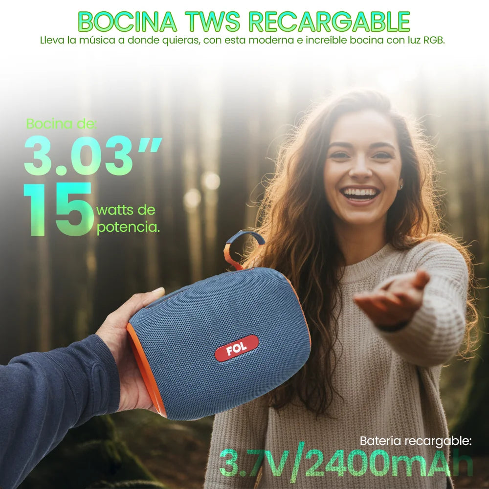 FS-S125 Bocina TWS Recargable de 15W con Luz RGB y Correa Integrada