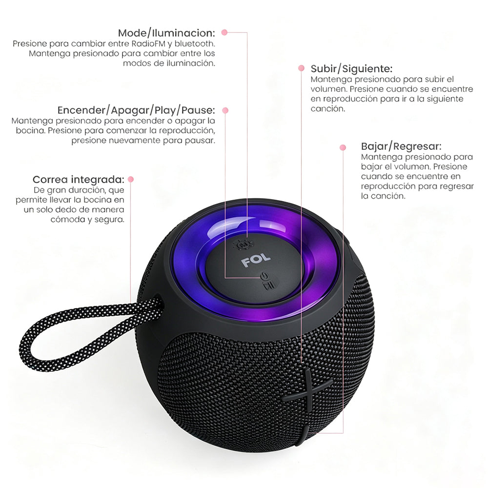 FS-S137 Bocina Bluetooth Recargable con Luz RGB y Correa Integrada
