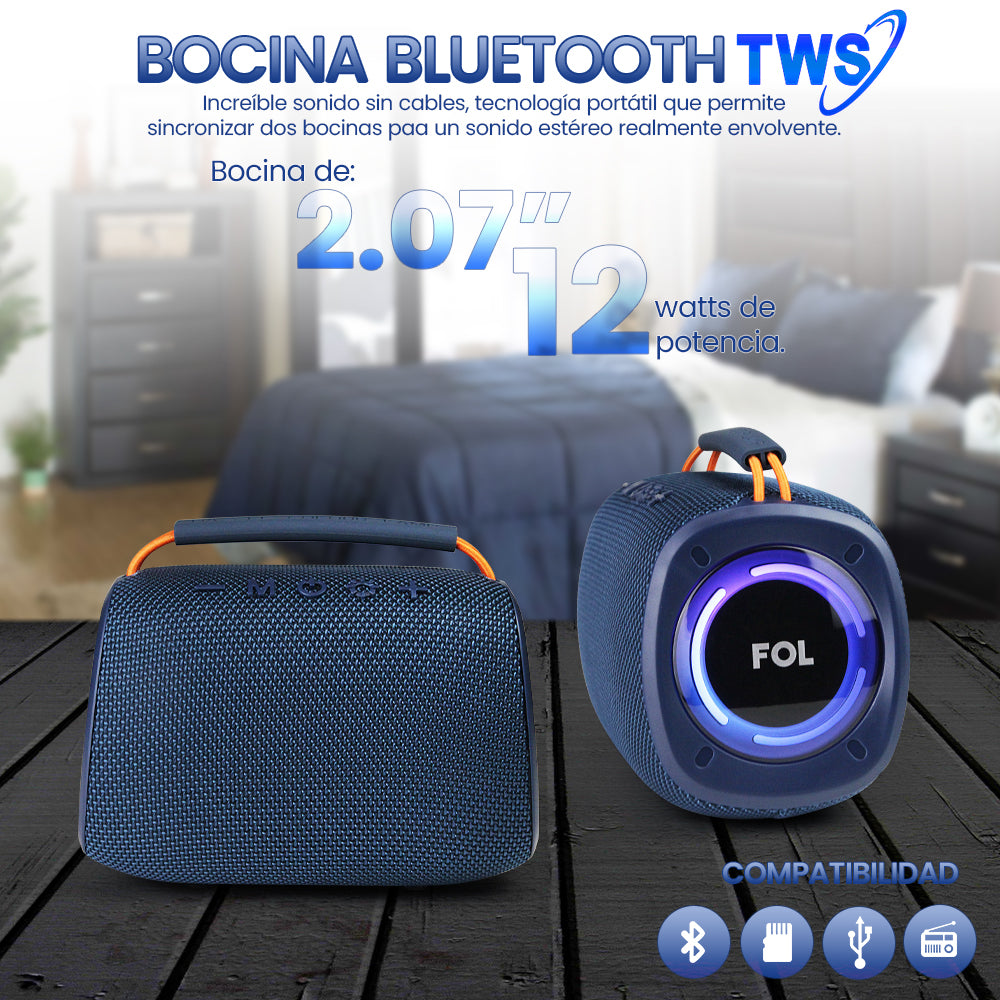 FS-S150 Bocina TWS Recargable de 12W con Luz RGB y Correa Integrada
