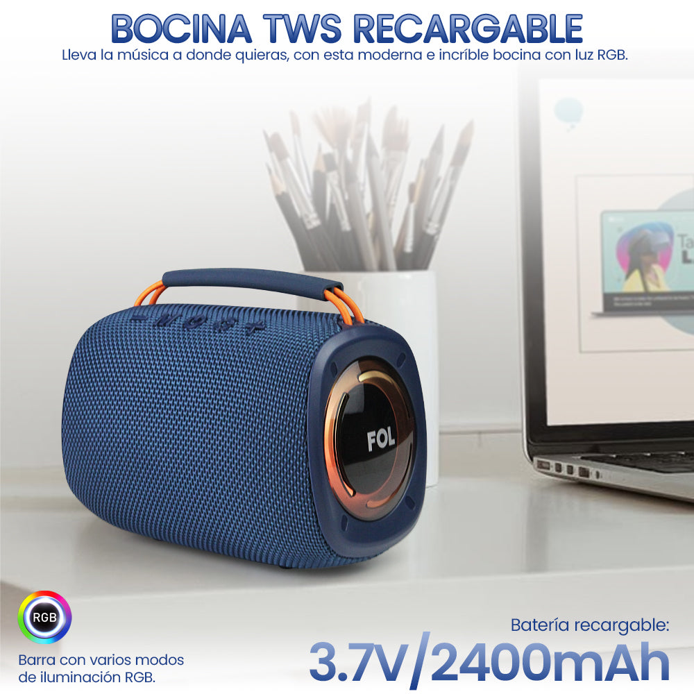 FS-S150 Bocina TWS Recargable de 12W con Luz RGB y Correa Integrada