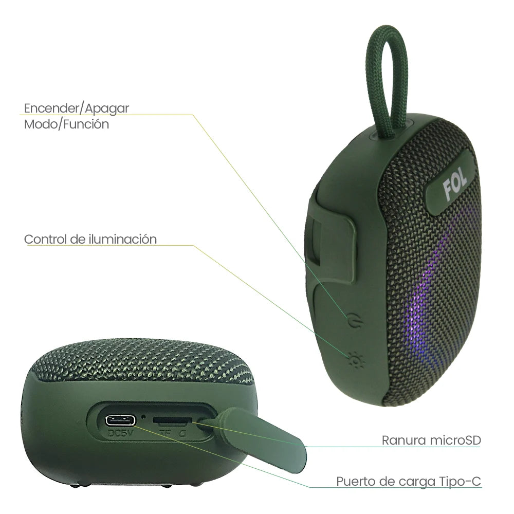 FS-S195 Bocina TWS para Bicicleta con Luz RGB y Protección IPX7