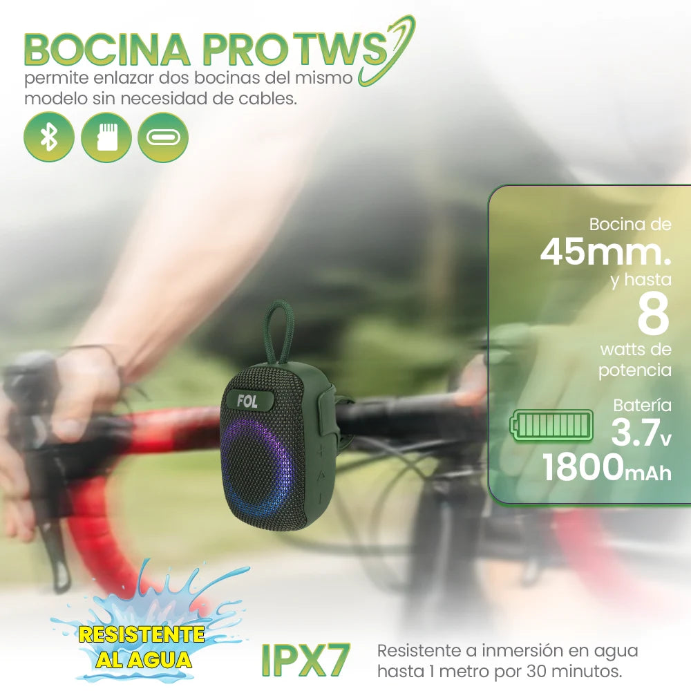 FS-S195 Bocina TWS para Bicicleta con Luz RGB y Protección IPX7