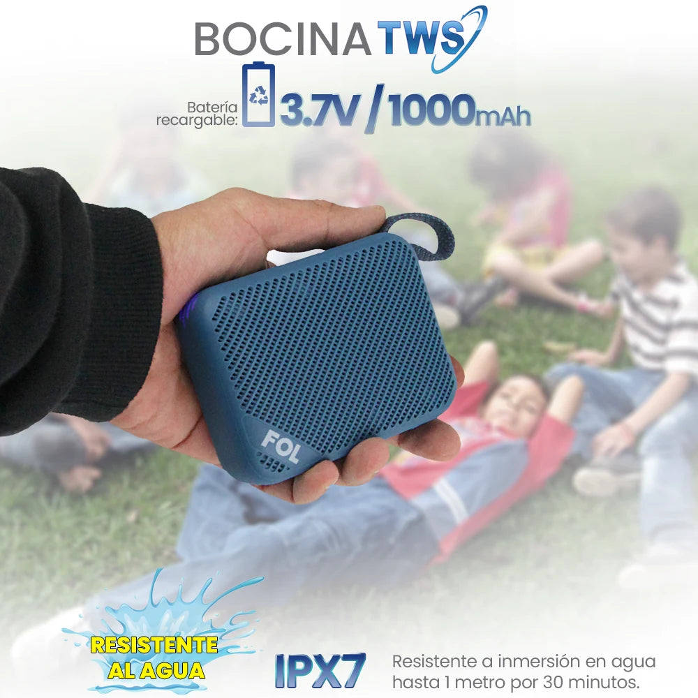 FS-S198 Bocina TWS Recargable Portátil con Luz RGB, Correa Integrada e IPX7