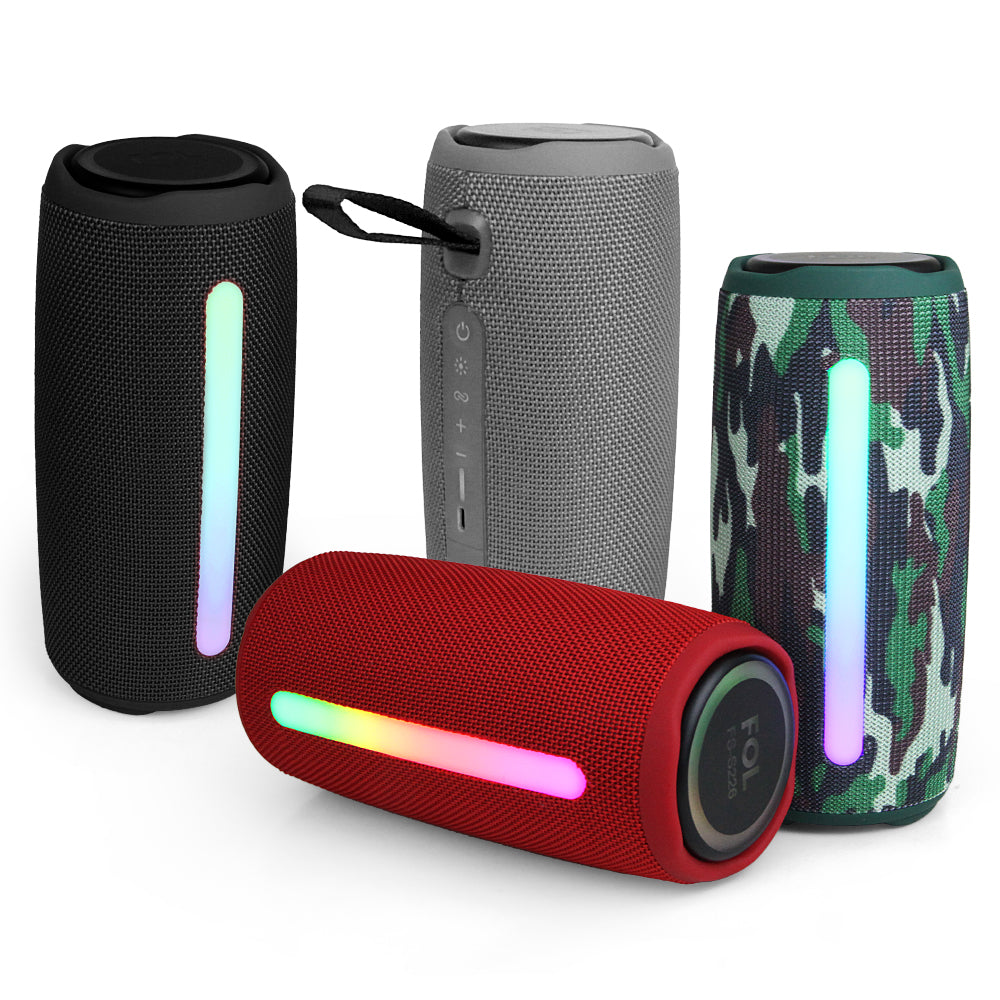 FOL FS-S226 Bocina Bluetooth TWS Recargable con Luz RGB, Manos Libres y Correa Integrada