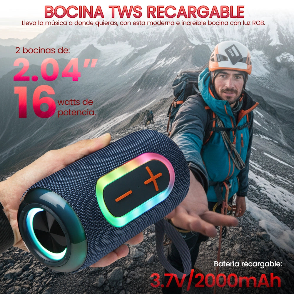 FS-S251 Bocina TWS Recargable de 16W con Luz RGB y Correa Integrada