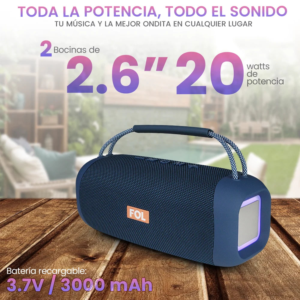 FS-S263 Bocina Bluetooth Recargable de 20W con Luz RGB y Correa Integrada
