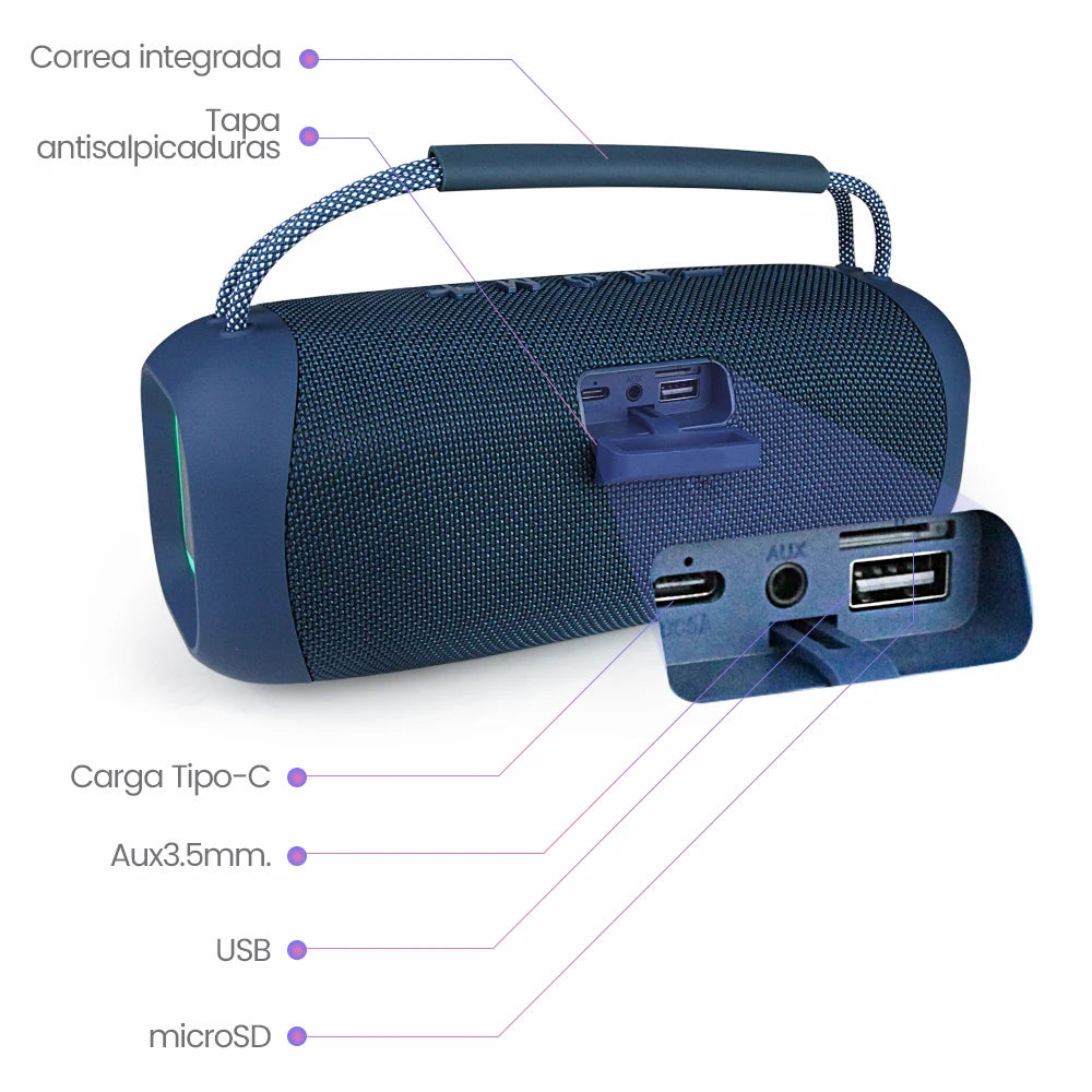 FS-S263 Bocina Bluetooth Recargable de 20W con Luz RGB y Correa Integrada