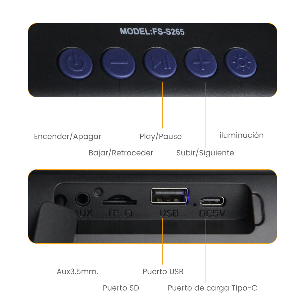 FS-S265 Bocina Bluetooth de hasta 30W con Luz RGB y Sonido Estéreo