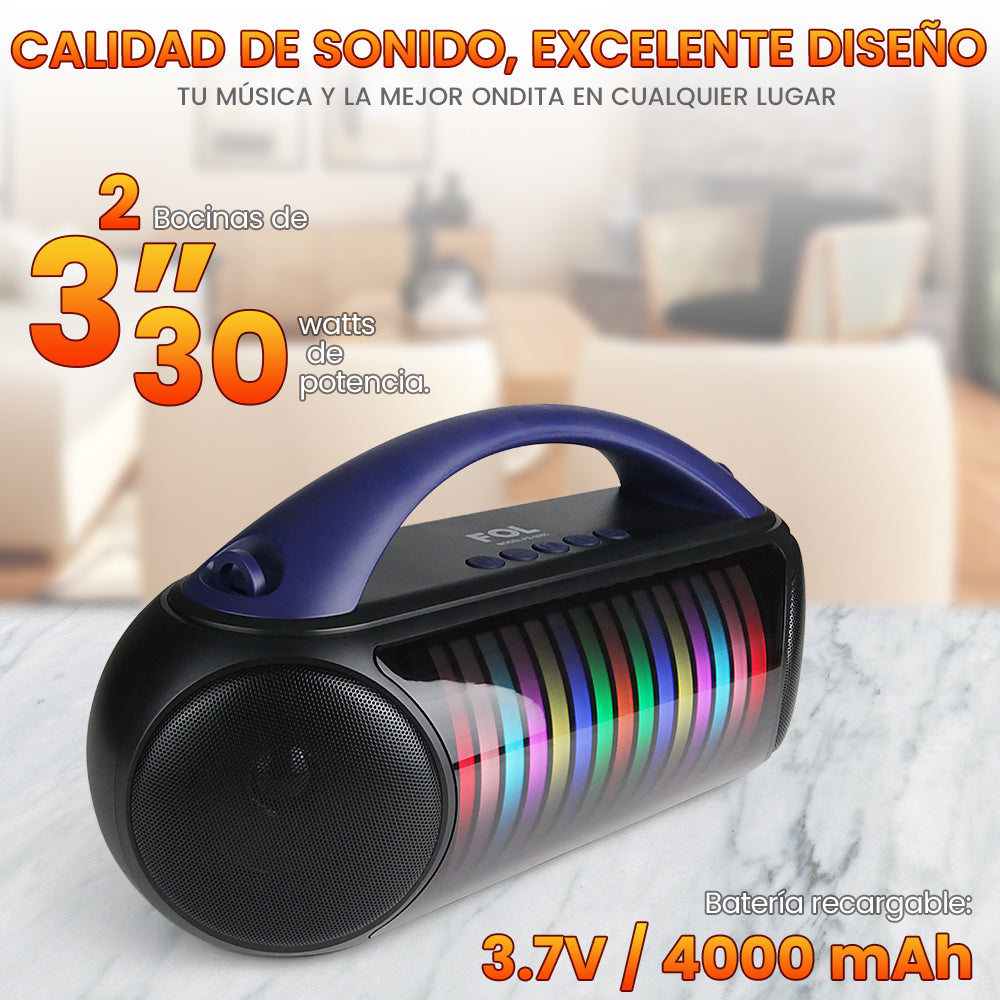 FS-S265 Bocina Bluetooth de hasta 30W con Luz RGB y Sonido Estéreo
