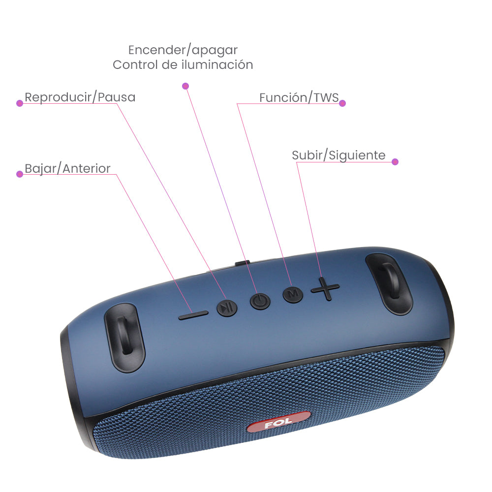 FS-S267 Bocina Bluetooth TWS Recargable con Luz RGB y Correa Integrada