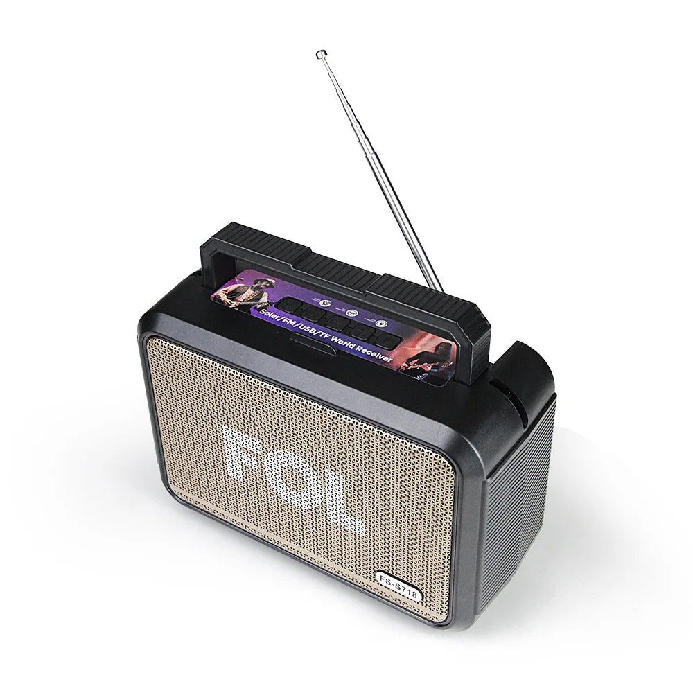 FS-S718 Bocina Bluetooth Portátil de 10W con Paneles Solares y Lámpara Integrada