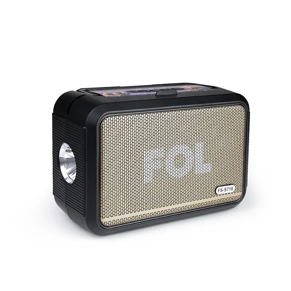 FS-S718 Bocina Bluetooth Portátil de 10W con Paneles Solares y Lámpara Integrada