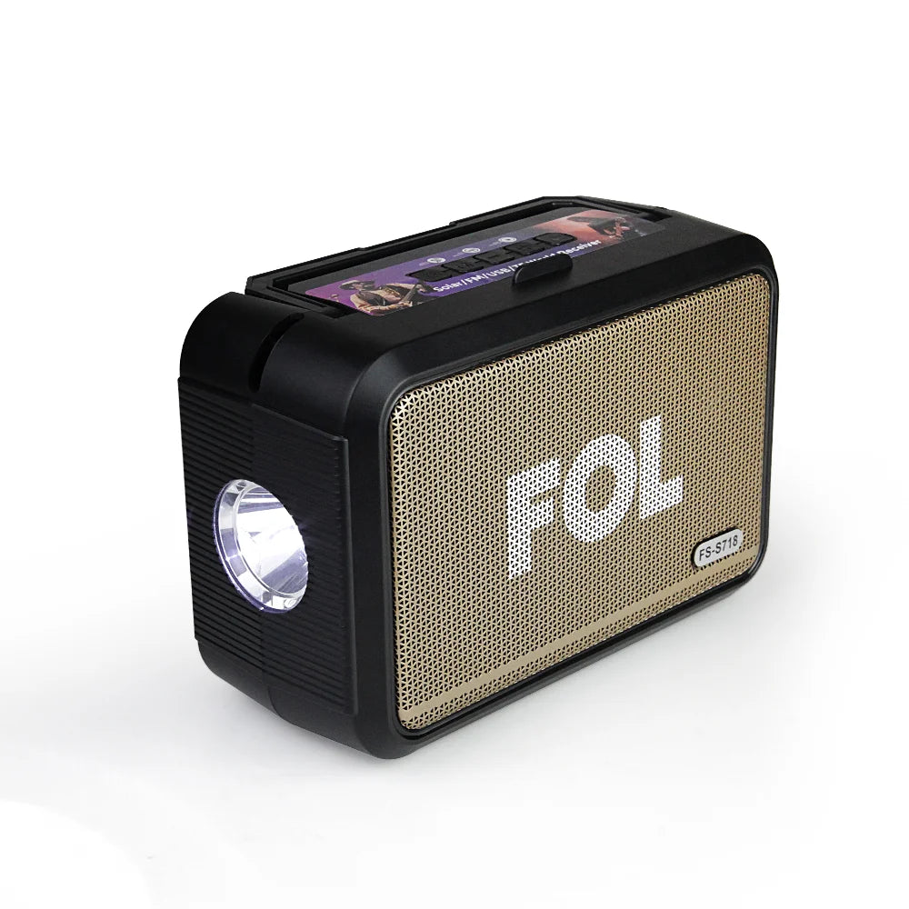 FS-S718 Bocina Bluetooth Portátil de 10W con Paneles Solares y Lámpara Integrada