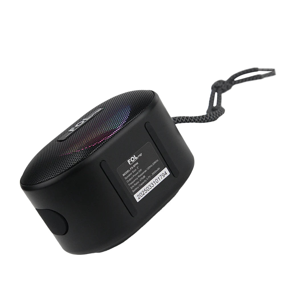 FS-SP06 Mini Bocina Bluetooth TWS Recargable de 5W con Luz RGB y Correa Reflectante