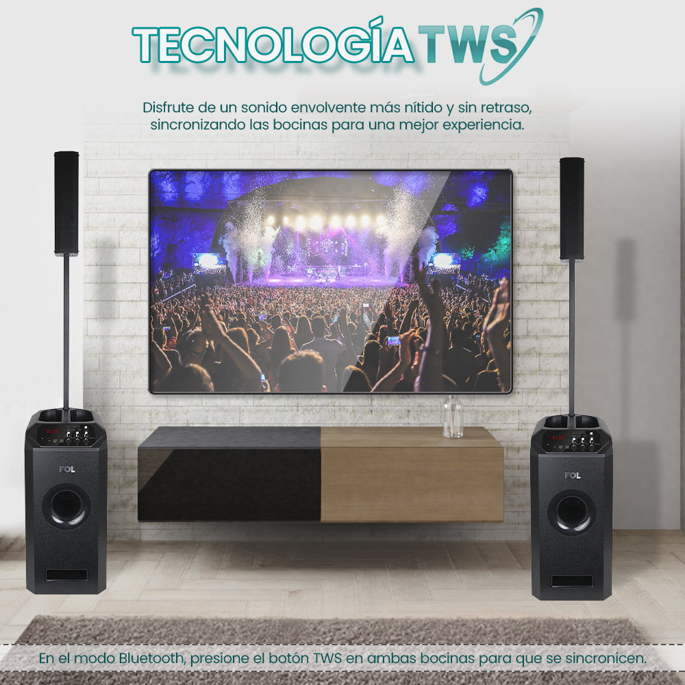 FS-T109 Torre de Audio con Subwoofer, Micrófono Inalámbrico y Entrada para Guitarra