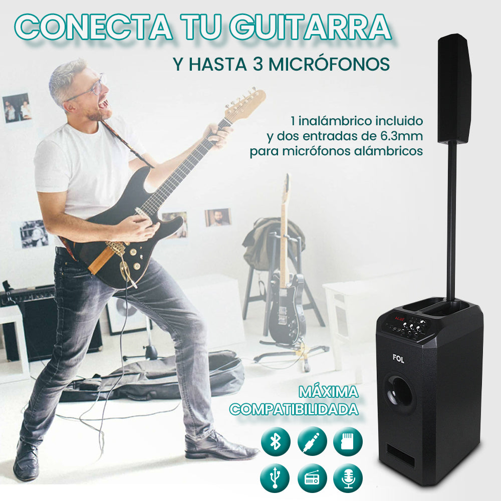 FS-T109 Torre de Audio con Subwoofer, Micrófono Inalámbrico y Entrada para Guitarra