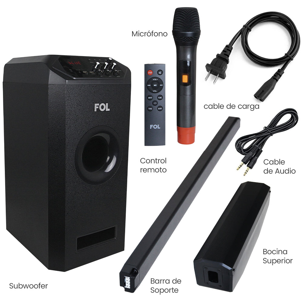 FS-T109 Torre de Audio con Subwoofer, Micrófono Inalámbrico y Entrada para Guitarra