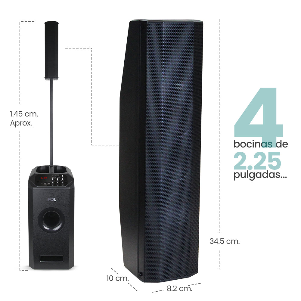FS-T109 Torre de Audio con Subwoofer, Micrófono Inalámbrico y Entrada para Guitarra
