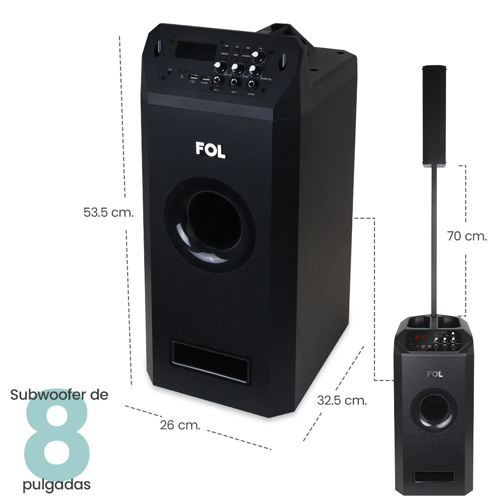 FS-T109 Torre de Audio con Subwoofer, Micrófono Inalámbrico y Entrada para Guitarra