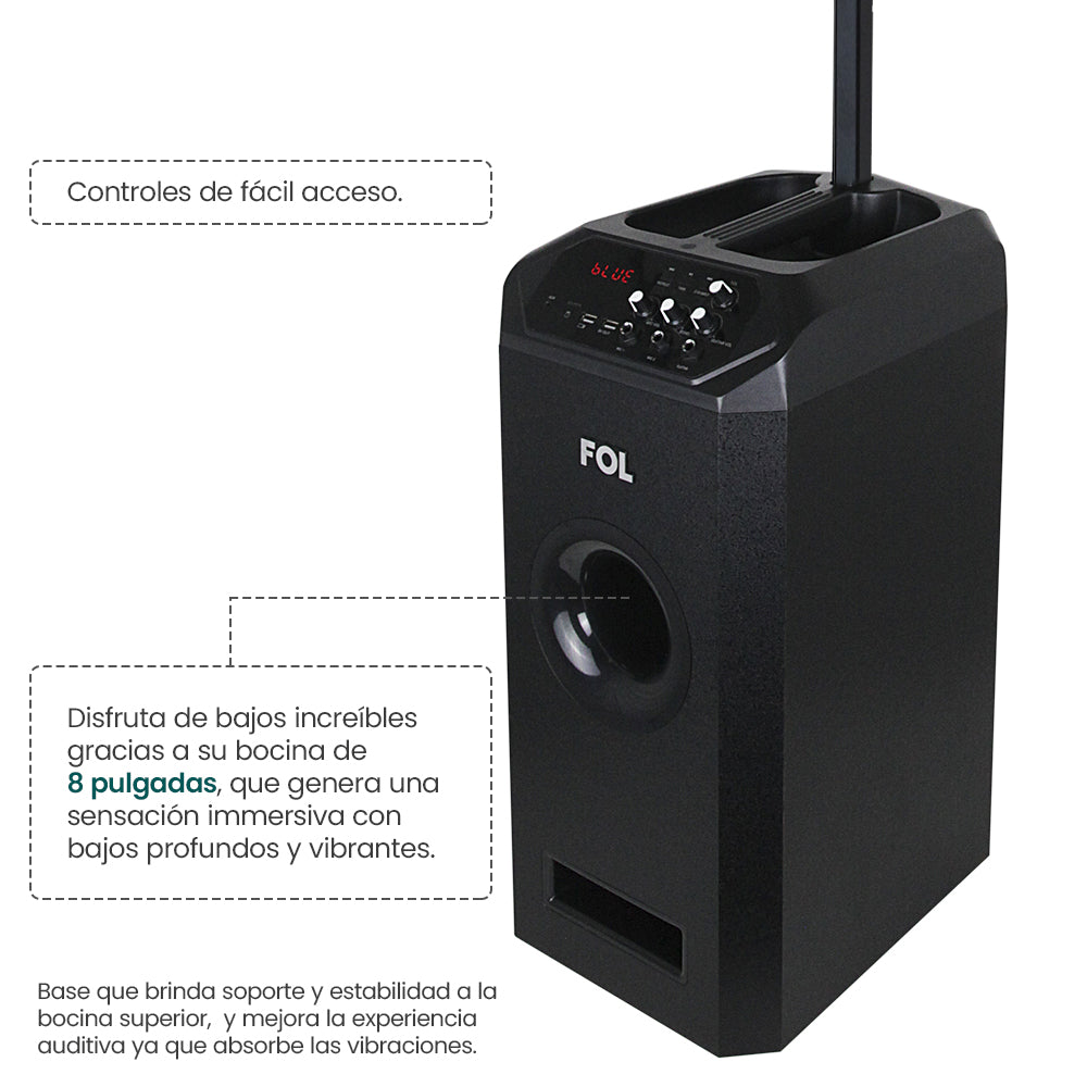 FS-T109 Torre de Audio con Subwoofer, Micrófono Inalámbrico y Entrada para Guitarra