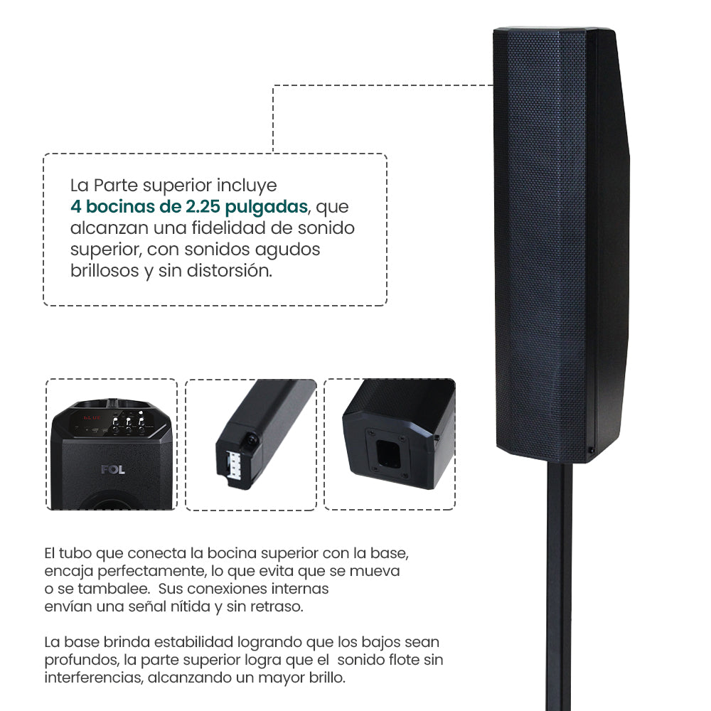 FS-T109 Torre de Audio con Subwoofer, Micrófono Inalámbrico y Entrada para Guitarra
