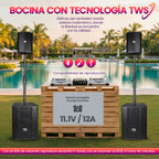 FS-T700 Torre de Sonido Recargable con 2 Micrófonos Inalámbricos y Entradas XLR/TRS