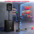FS-T700 Torre de Sonido Recargable con 2 Micrófonos Inalámbricos y Entradas XLR/TRS