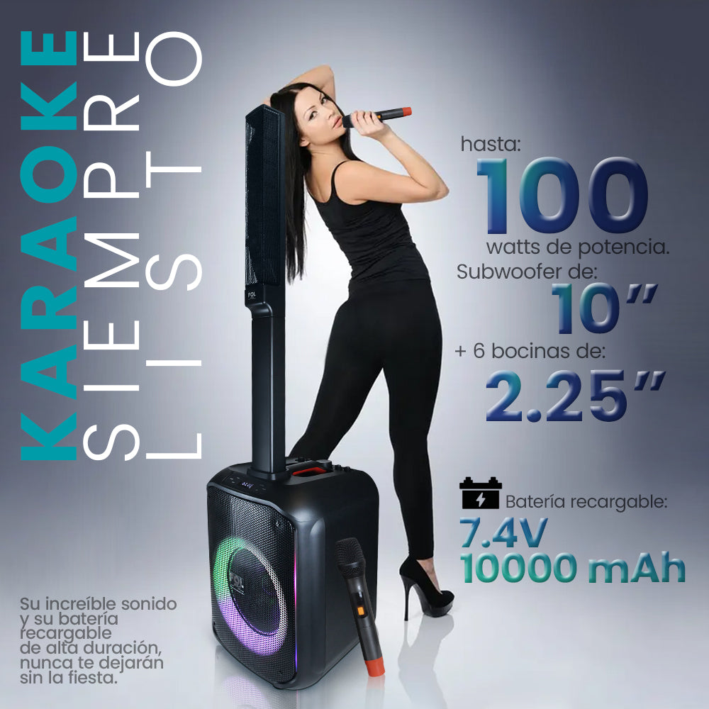 FS-T868 Torre de Sonido Portátil Recargable con Micrófono Inalámbrico y Luz RGB