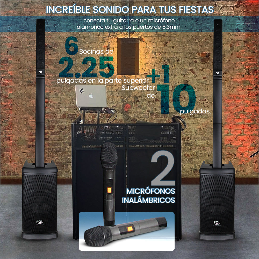 FS-T888 Torre de Sonido TWS de 420W con 2 Micrófonos Inalámbricos y Función Karaoke