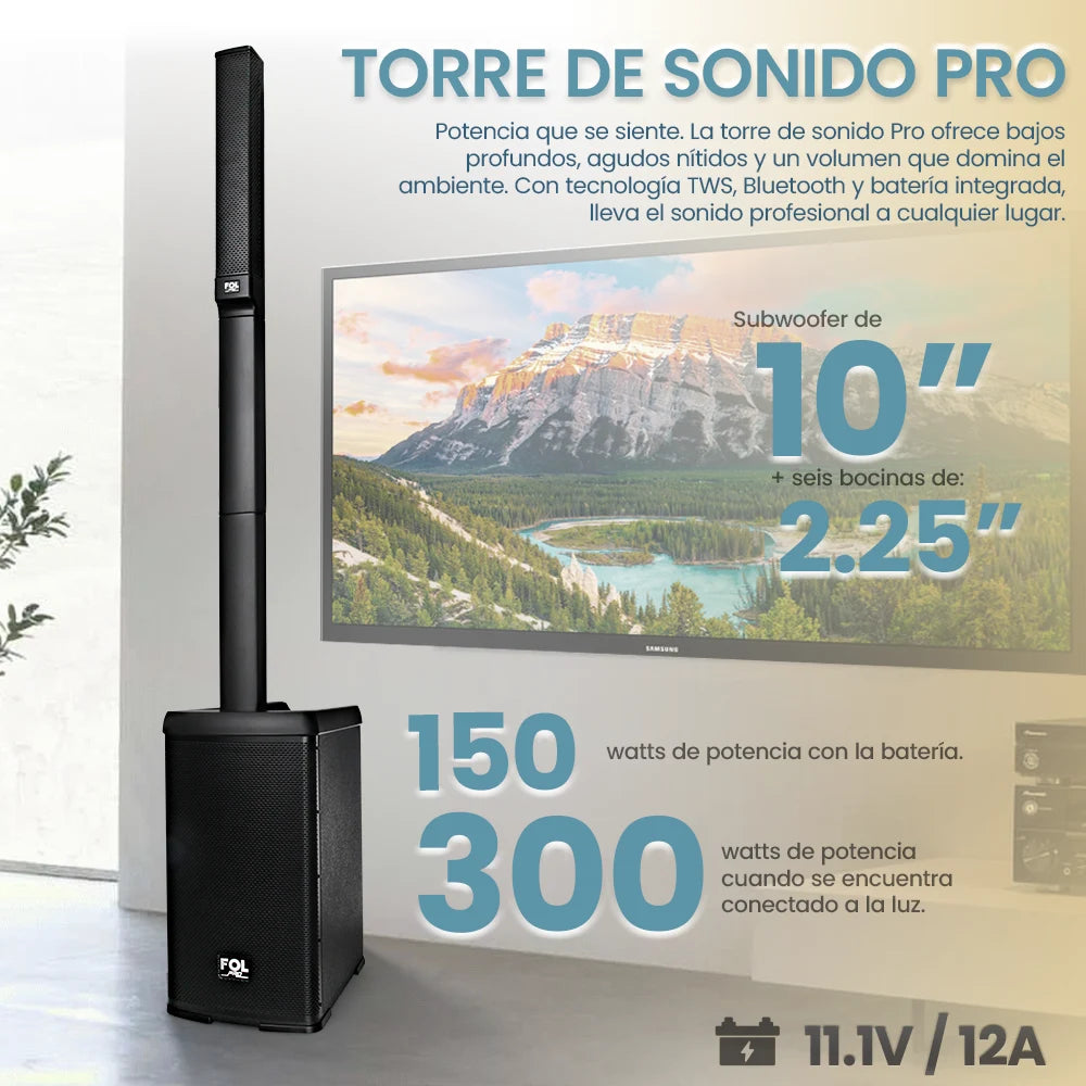 FS-T898 Torre de Sonido PRO Recargable con 2 Micrófonos Inalámbricos