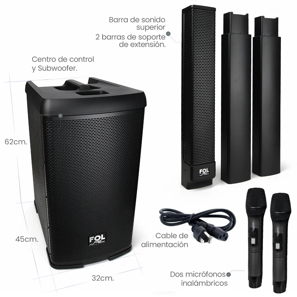 FS-T898 Torre de Sonido PRO Recargable con 2 Micrófonos Inalámbricos