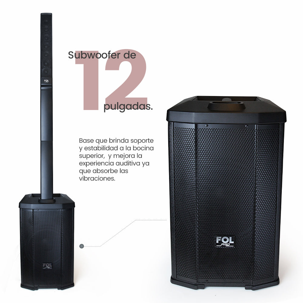 FS-T900 Torre de Sonido TWS 600W con Subwoofer de 12" y 2 Micrófonos Inalámbricos