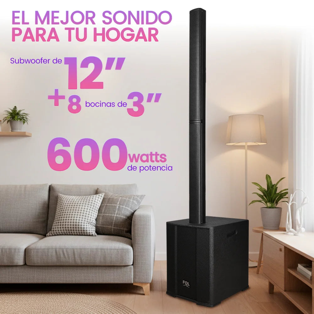 FS-T929 Torre de Sonido TWS de 600W con Entradas XLR para Micrófono y Guitarra