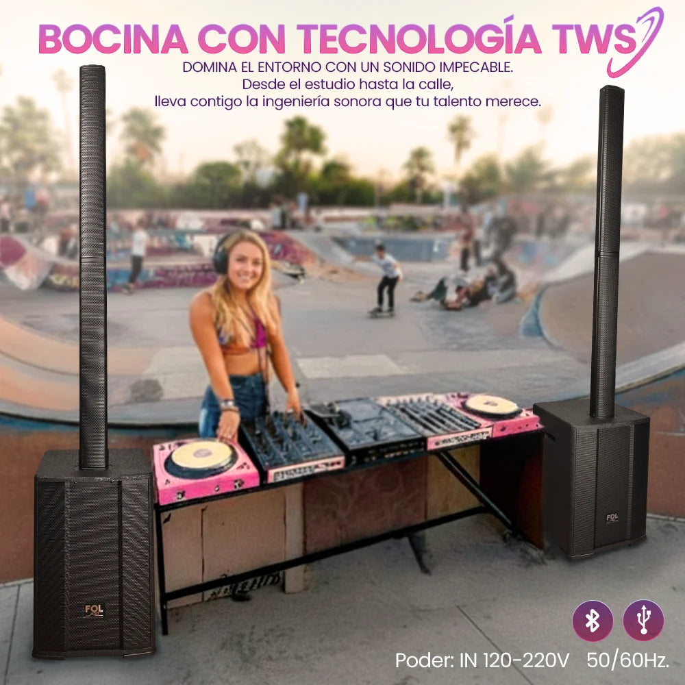 FS-T929 Torre de Sonido TWS de 600W con Entradas XLR para Micrófono y Guitarra