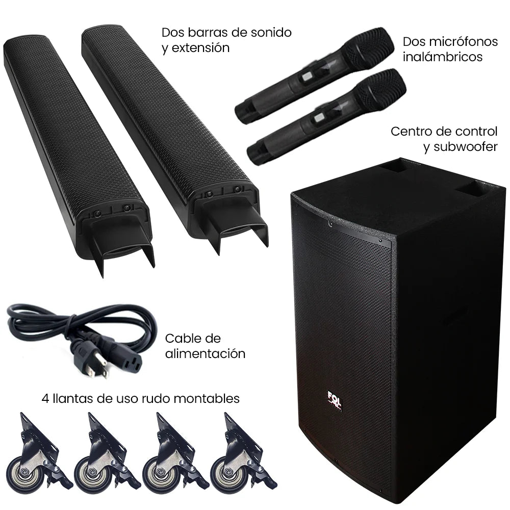 FS-T939 Torre de Sonido TWS de 600W con 2 Micrófonos Inalámbricos y Entradas XLR