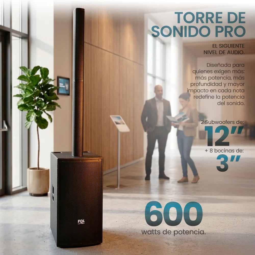 FS-T939 Torre de Sonido TWS de 600W con 2 Micrófonos Inalámbricos y Entradas XLR