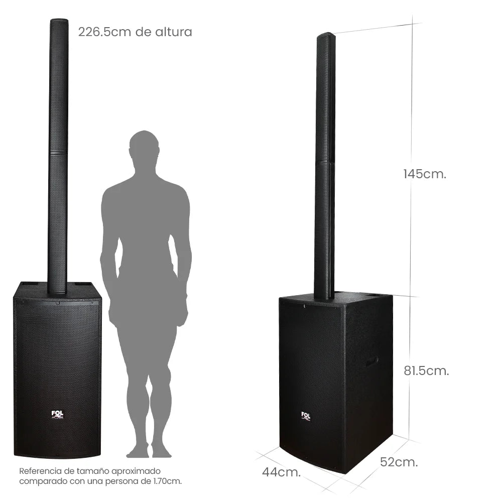 FS-T939 Torre de Sonido TWS de 600W con 2 Micrófonos Inalámbricos y Entradas XLR