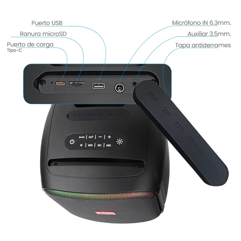 FS-L1106 Bocina TWS Recargable Portátil con Super Bass, Luz RGB y Agarradera Integrada